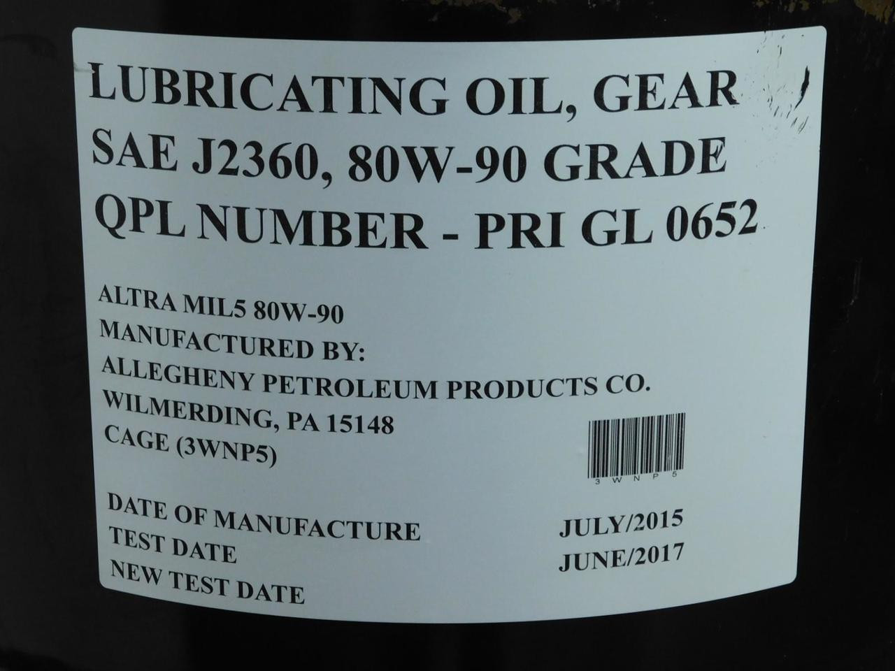 Allegheny Altra MIL5 Sae J2360 80W90 Gear Lubricating Oil 55 GAL